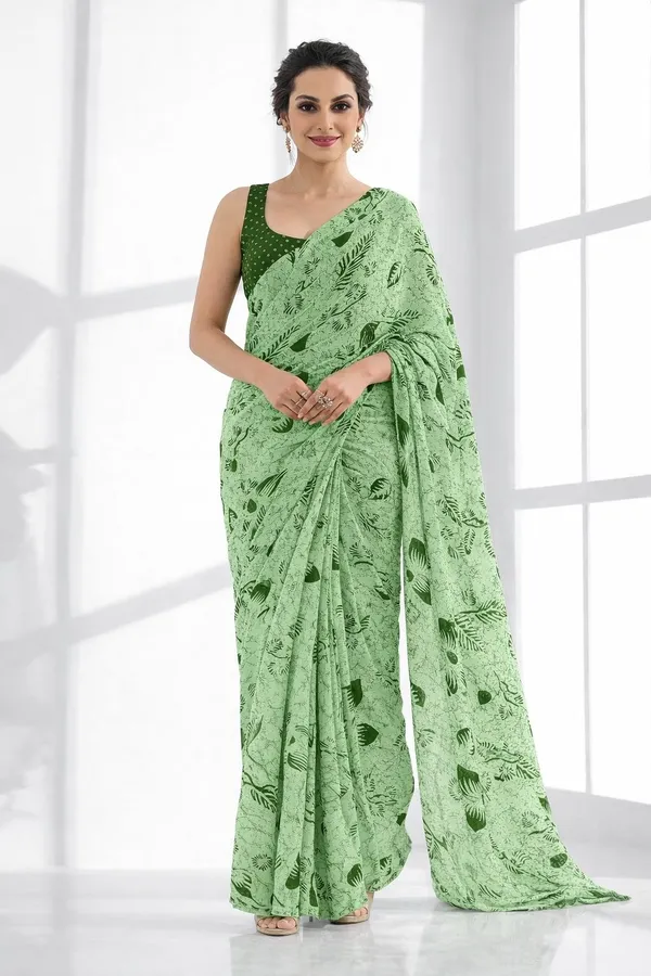 Leelavati_Printed_Floral_Print_Geometric_Print_Blocked_Printed_Daily_Wear_Pure_Cotton_Saree_Dark_Green