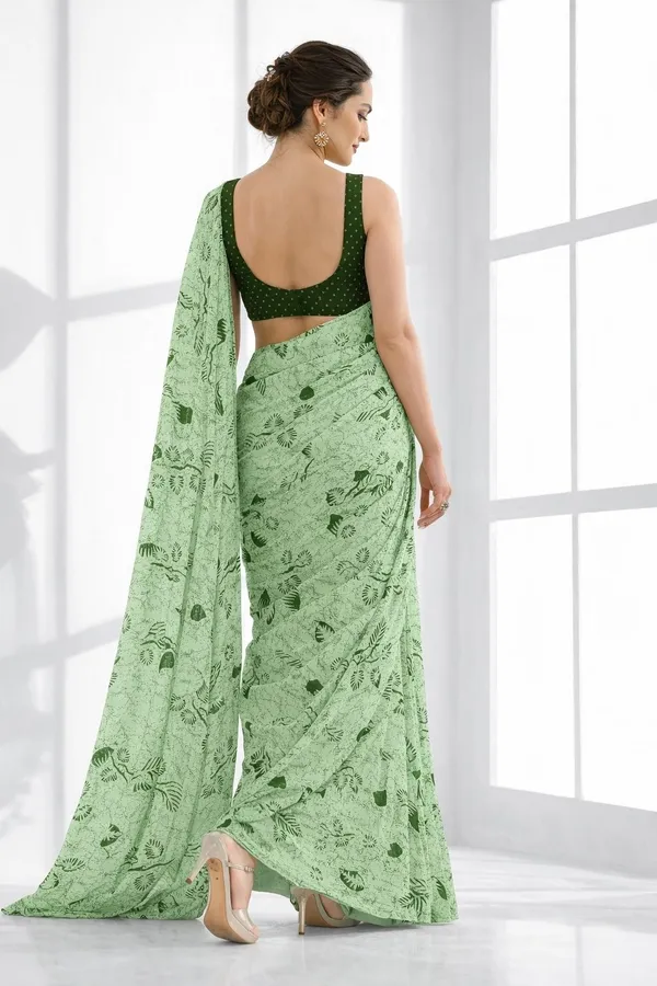 Leelavati_Printed_Floral_Print_Geometric_Print_Blocked_Printed_Daily_Wear_Pure_Cotton_Saree_Dark_Green