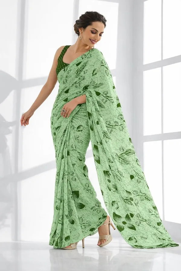 Leelavati_Printed_Floral_Print_Geometric_Print_Blocked_Printed_Daily_Wear_Pure_Cotton_Saree_Dark_Green