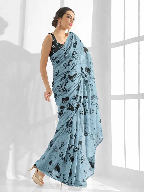 Leelavati_Printed_Floral_Print_Geometric_Print_Blocked_Printed_Daily_Wear_Pure_Cotton_Saree_Grey