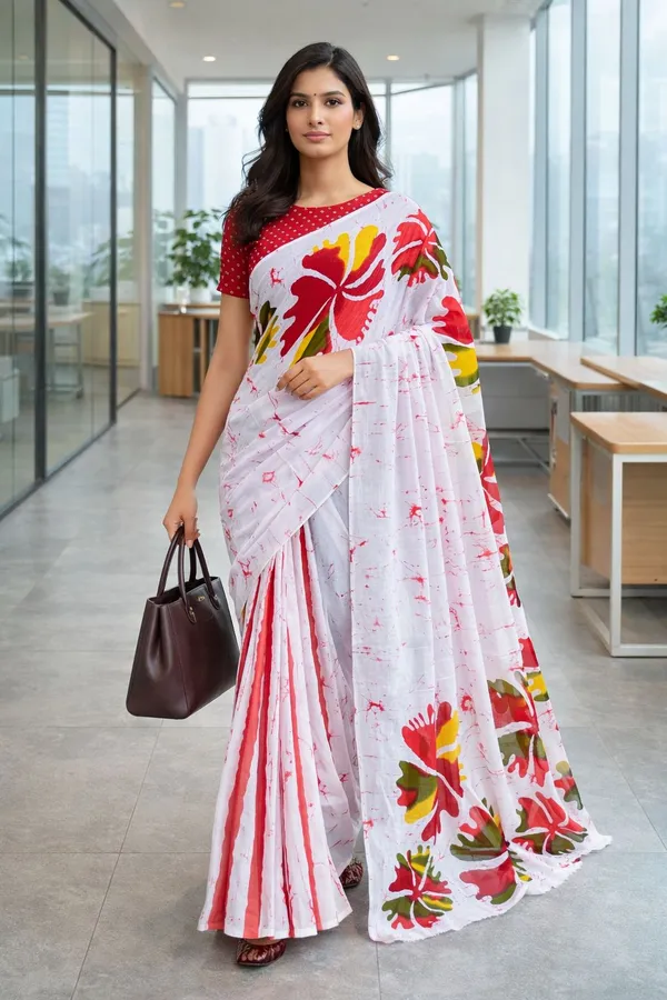Leelavati_Printed_Floral_Print_Geometric_Print_Blocked_Printed_Daily_Wear_Pure_Cotton_Saree_White_And_Pink
