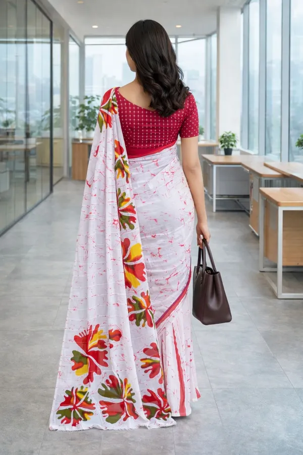 Leelavati_Printed_Floral_Print_Geometric_Print_Blocked_Printed_Daily_Wear_Pure_Cotton_Saree_White_And_Pink