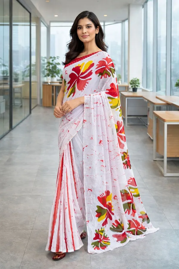 Leelavati_Printed_Floral_Print_Geometric_Print_Blocked_Printed_Daily_Wear_Pure_Cotton_Saree_White_And_Pink