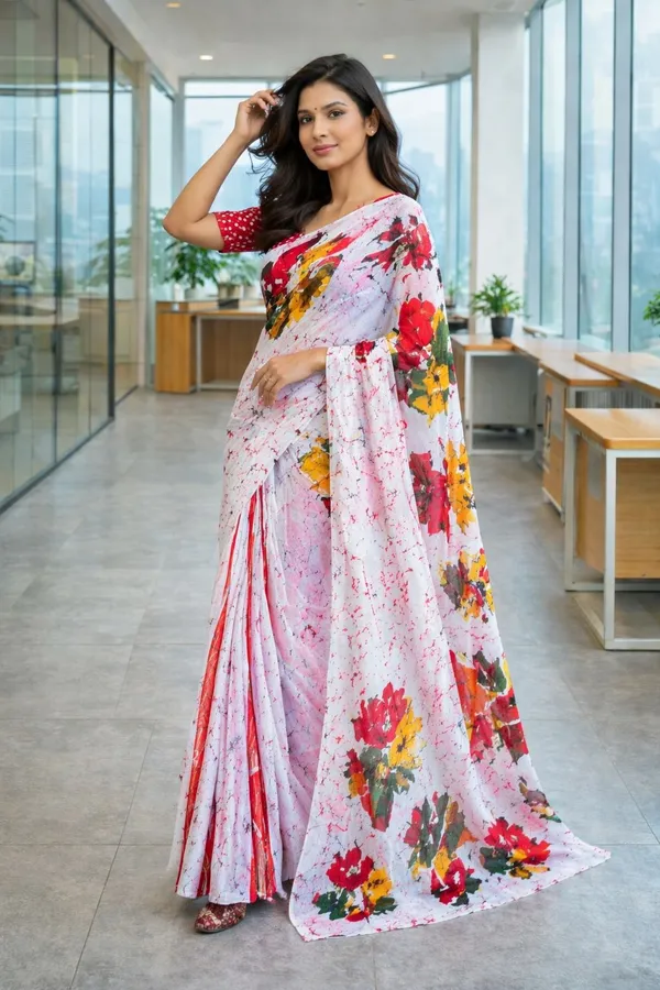 Leelavati_Printed_Floral_Print_Geometric_Print_Blocked_Printed_Daily_Wear_Pure_Cotton_Saree_White_And_Pink