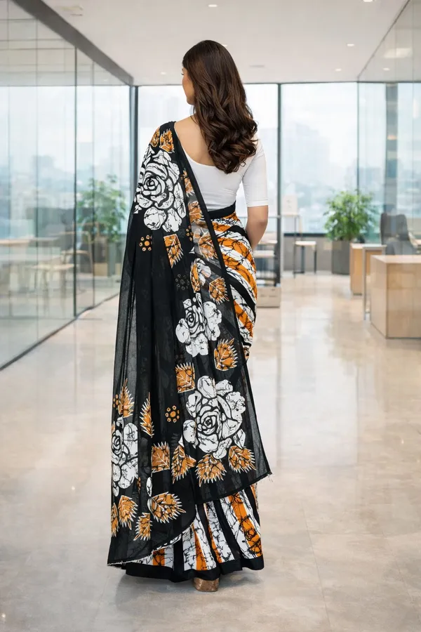 Leelavati_Printed_Floral_Print_Geometric_Print_Blocked_Printed_Daily_Wear_Pure_Cotton_Saree_Black