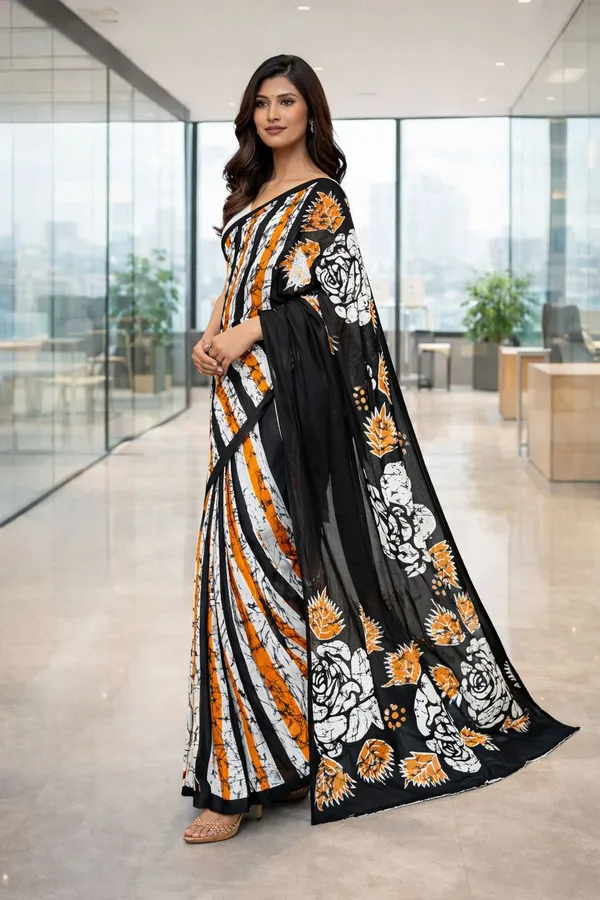 Leelavati_Printed_Floral_Print_Geometric_Print_Blocked_Printed_Daily_Wear_Pure_Cotton_Saree_Black
