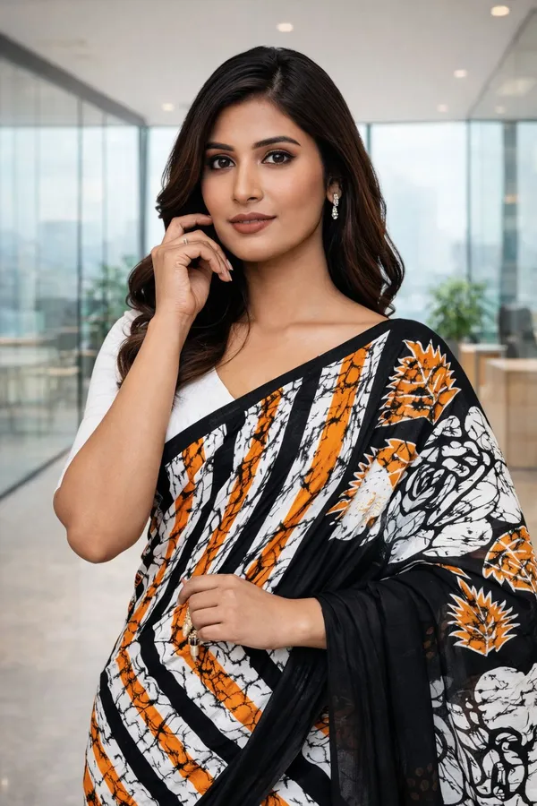 Leelavati_Printed_Floral_Print_Geometric_Print_Blocked_Printed_Daily_Wear_Pure_Cotton_Saree_Black