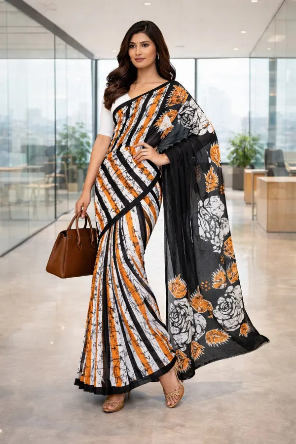 Leelavati_Printed_Floral_Print_Geometric_Print_Blocked_Printed_Daily_Wear_Pure_Cotton_Saree_Black