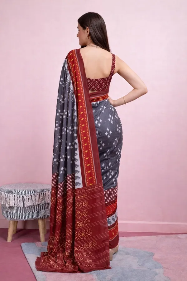 Leelavati_Printed_Floral_Print_Geometric_Print_Blocked_Printed_Daily_Wear_Pure_Cotton_Saree_Grey
