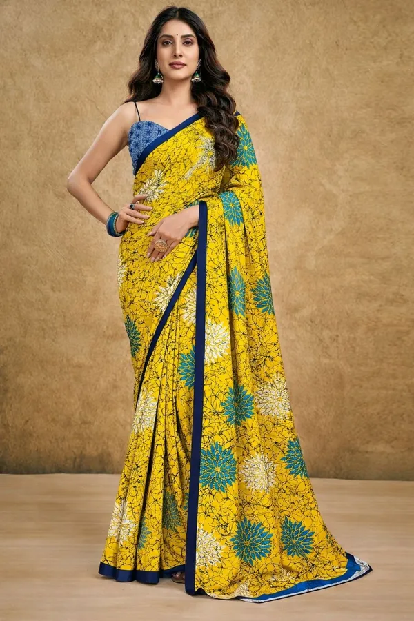Leelavati_Printed_Floral_Print_Geometric_Print_Blocked_Printed_Daily_Wear_Pure_Cotton_Saree_Yellow