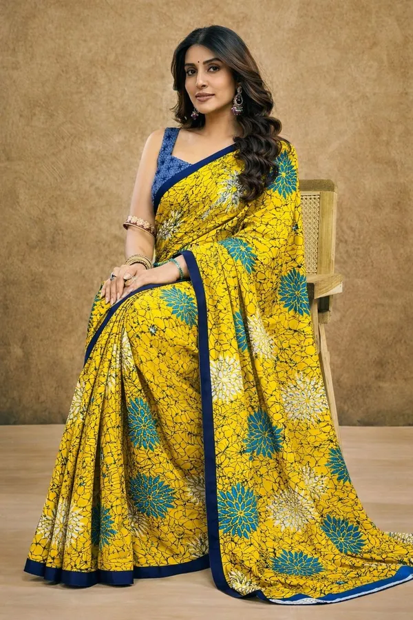 Leelavati_Printed_Floral_Print_Geometric_Print_Blocked_Printed_Daily_Wear_Pure_Cotton_Saree_Yellow