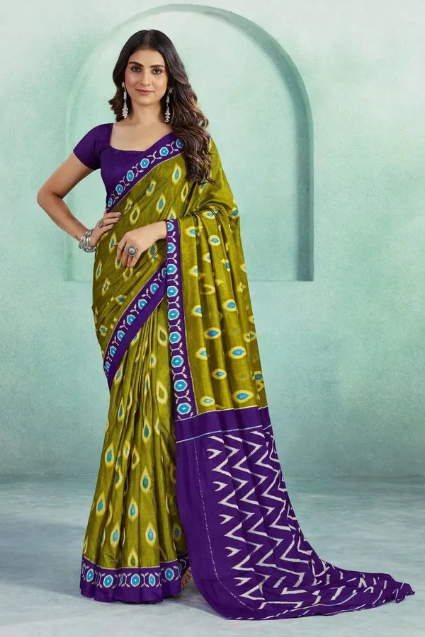 Leelavati_Printed_Floral_Print_Geometric_Print_Blocked_Printed_Daily_Wear_Pure_Cotton_Saree_Green