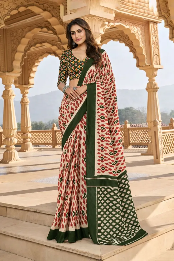 Leelavati_Printed_Floral_Print_Geometric_Print_Blocked_Printed_Daily_Wear_Pure_Cotton_Saree_Green