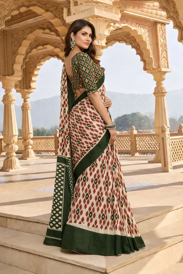Leelavati_Printed_Floral_Print_Geometric_Print_Blocked_Printed_Daily_Wear_Pure_Cotton_Saree_Green