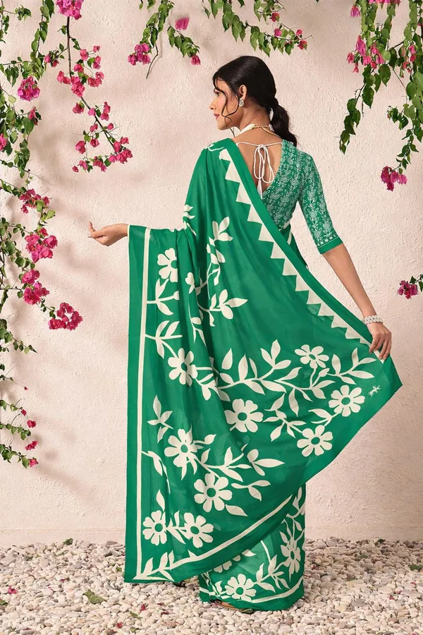 Leelavati_Printed_Floral_Print_Geometric_Print_Blocked_Printed_Daily_Wear_Pure_Cotton_Saree_Green