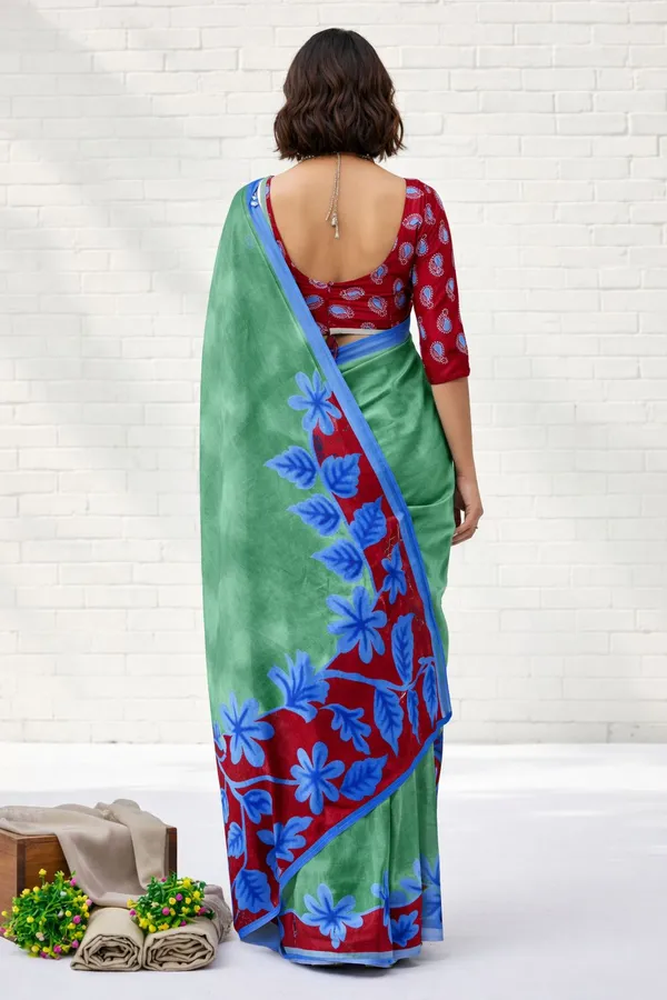 Leelavati_Printed_Floral_Print_Geometric_Print_Blocked_Printed_Daily_Wear_Pure_Cotton_Saree_Blue