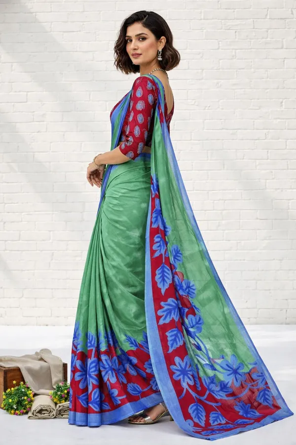 Leelavati_Printed_Floral_Print_Geometric_Print_Blocked_Printed_Daily_Wear_Pure_Cotton_Saree_Blue