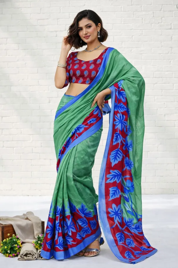 Leelavati_Printed_Floral_Print_Geometric_Print_Blocked_Printed_Daily_Wear_Pure_Cotton_Saree_Blue
