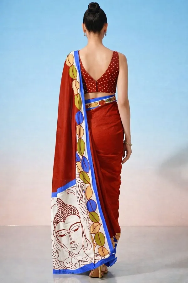 Leelavati_Printed_Floral_Print_Geometric_Print_Blocked_Printed_Daily_Wear_Pure_Cotton_Saree_Red