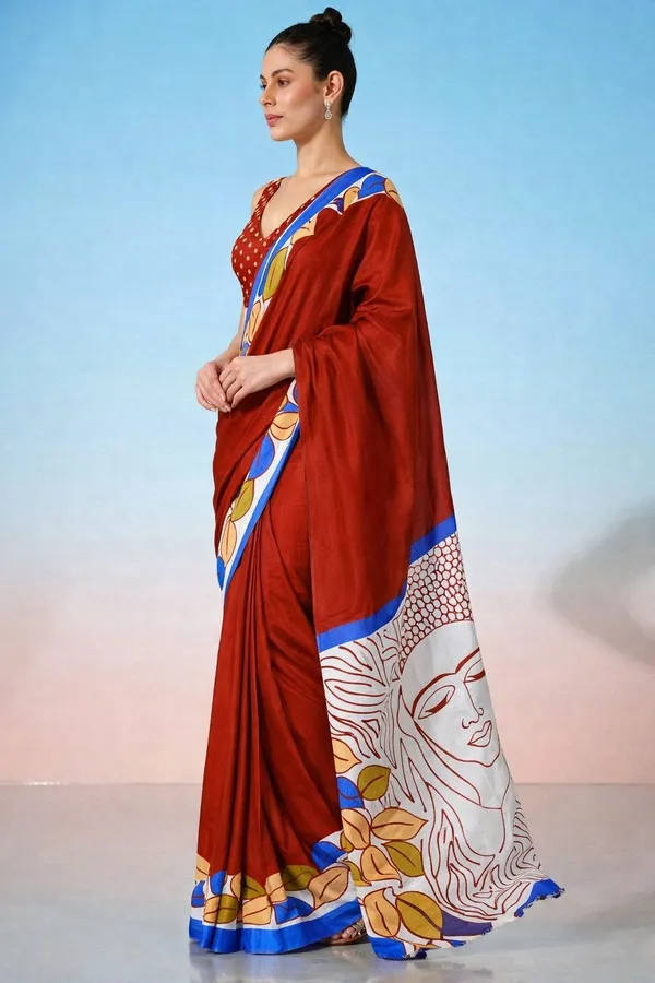 Leelavati_Printed_Floral_Print_Geometric_Print_Blocked_Printed_Daily_Wear_Pure_Cotton_Saree_Red