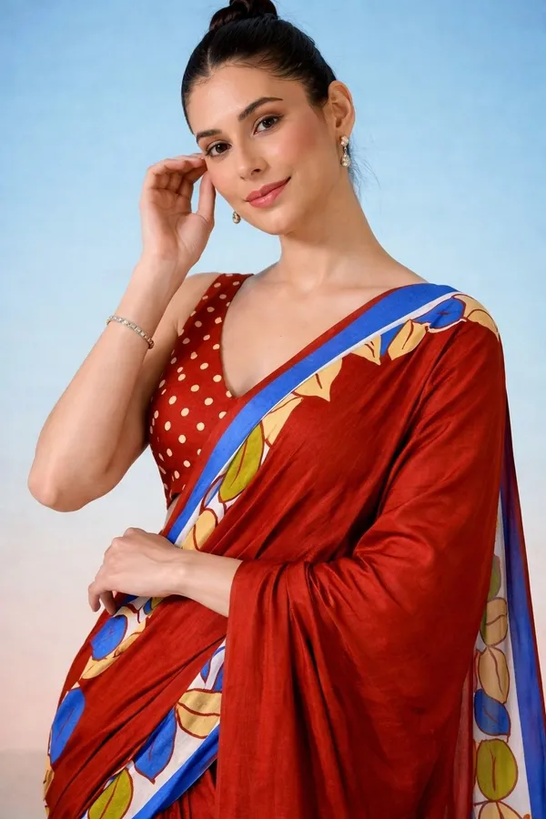 Leelavati_Printed_Floral_Print_Geometric_Print_Blocked_Printed_Daily_Wear_Pure_Cotton_Saree_Red