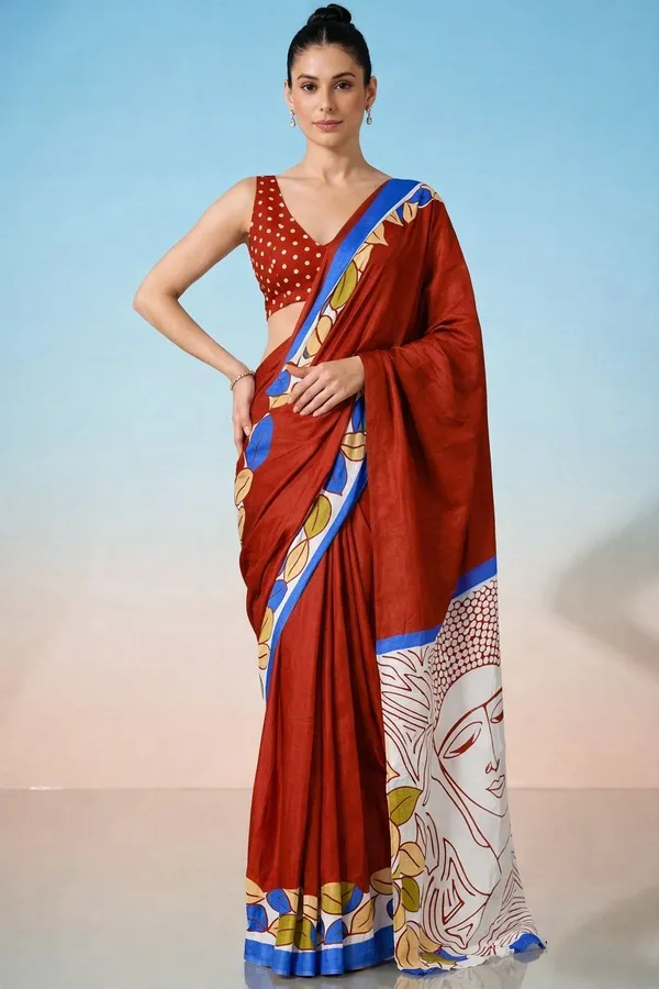 Leelavati_Printed_Floral_Print_Geometric_Print_Blocked_Printed_Daily_Wear_Pure_Cotton_Saree_Red