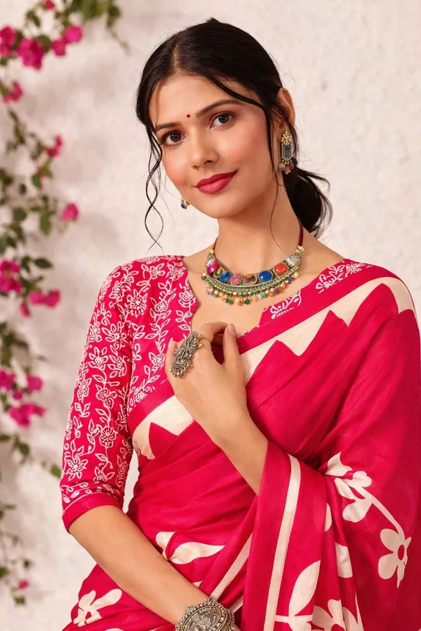 Leelavati_Printed_Floral_Print_Geometric_Print_Blocked_Printed_Daily_Wear_Pure_Cotton_Saree_Pink
