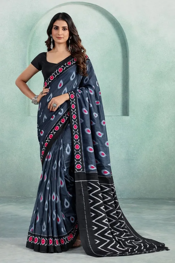Leelavati_Printed_Floral_Print_Geometric_Print_Blocked_Printed_Daily_Wear_Pure_Cotton_Saree_Grey
