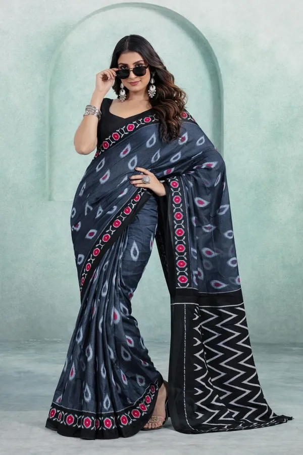 Leelavati_Printed_Floral_Print_Geometric_Print_Blocked_Printed_Daily_Wear_Pure_Cotton_Saree_Grey