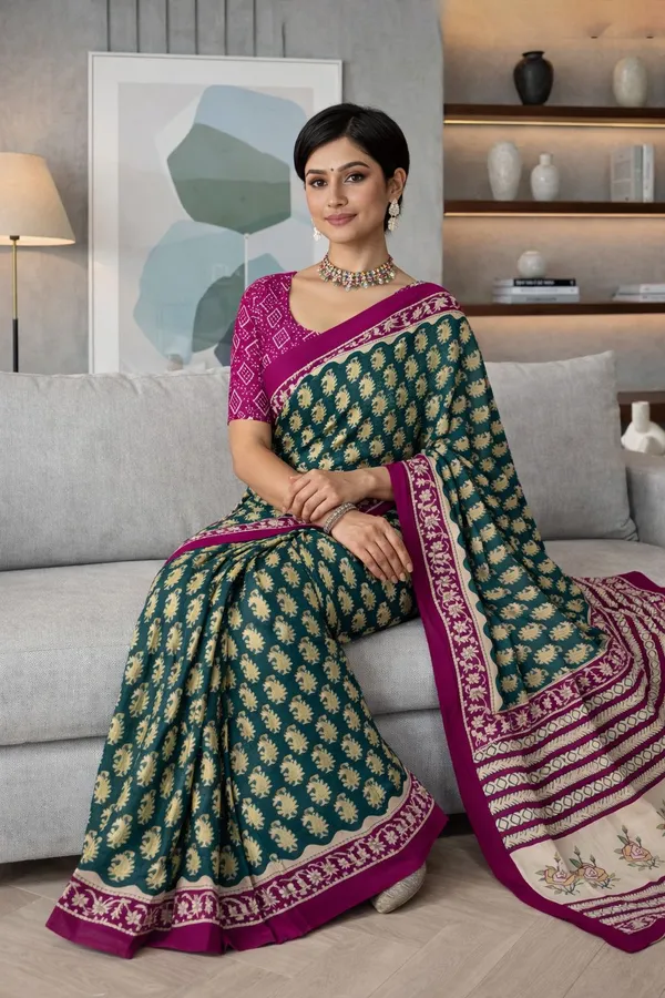 Leelavati_Printed_Floral_Print_Geometric_Print_Blocked_Printed_Daily_Wear_Pure_Cotton_Saree_Grey