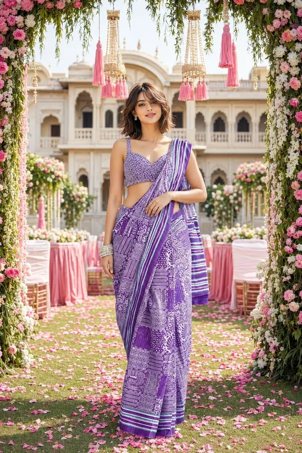 Leelavati_Printed_Floral_Print_Geometric_Print_Blocked_Printed_Daily_Wear_Pure_Cotton_Saree_Purple