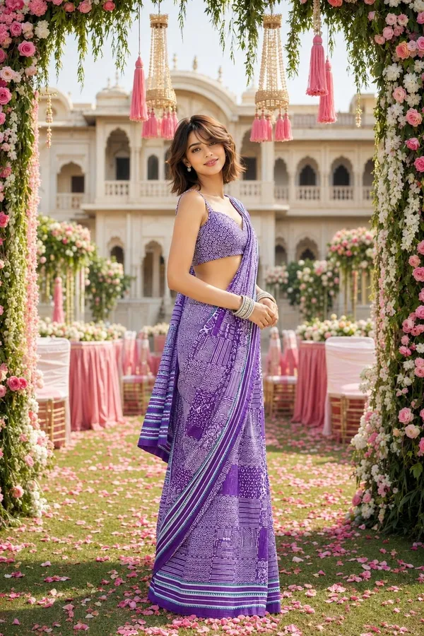 Leelavati_Printed_Floral_Print_Geometric_Print_Blocked_Printed_Daily_Wear_Pure_Cotton_Saree_Purple