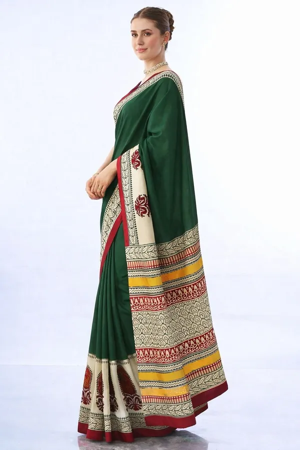 Leelavati_Printed_Floral_Print_Geometric_Print_Blocked_Printed_Daily_Wear_Pure_Cotton_Saree_Green