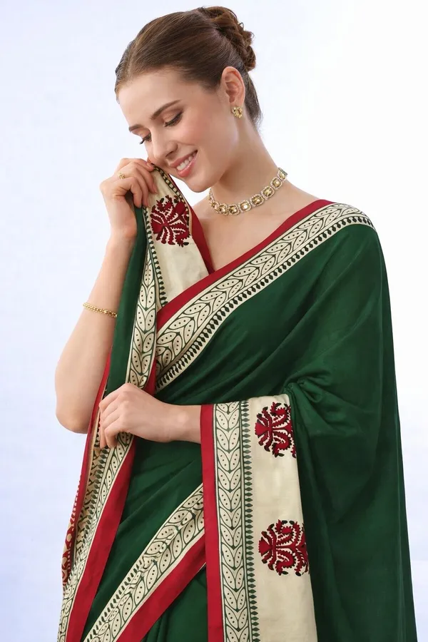 Leelavati_Printed_Floral_Print_Geometric_Print_Blocked_Printed_Daily_Wear_Pure_Cotton_Saree_Green