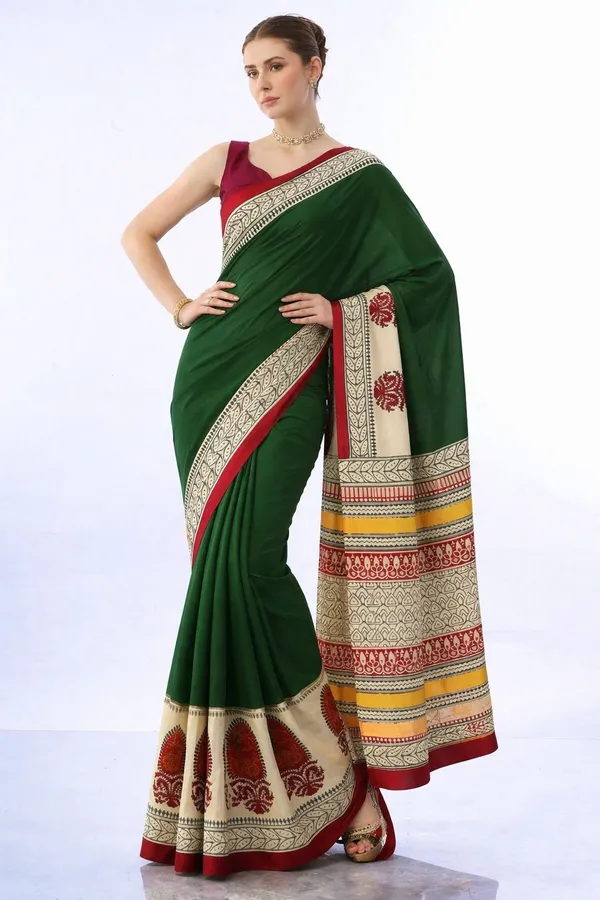 Leelavati_Printed_Floral_Print_Geometric_Print_Blocked_Printed_Daily_Wear_Pure_Cotton_Saree_Green