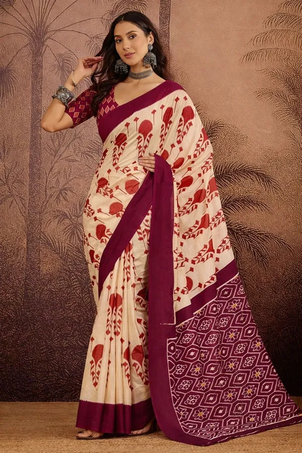Leelavati_Printed_Floral_Print_Geometric_Print_Blocked_Printed_Daily_Wear_Pure_Cotton_Saree_Red_And_Pink