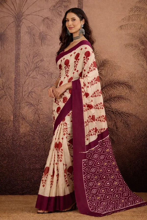 Leelavati_Printed_Floral_Print_Geometric_Print_Blocked_Printed_Daily_Wear_Pure_Cotton_Saree_Red_And_Pink