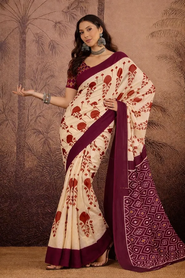 Leelavati_Printed_Floral_Print_Geometric_Print_Blocked_Printed_Daily_Wear_Pure_Cotton_Saree_Red_And_Pink