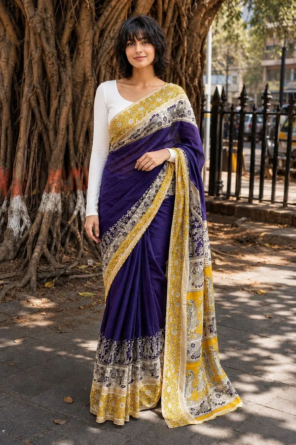Leelavati_Printed_Floral_Print_Geometric_Print_Blocked_Printed_Daily_Wear_Pure_Cotton_Saree_Purple