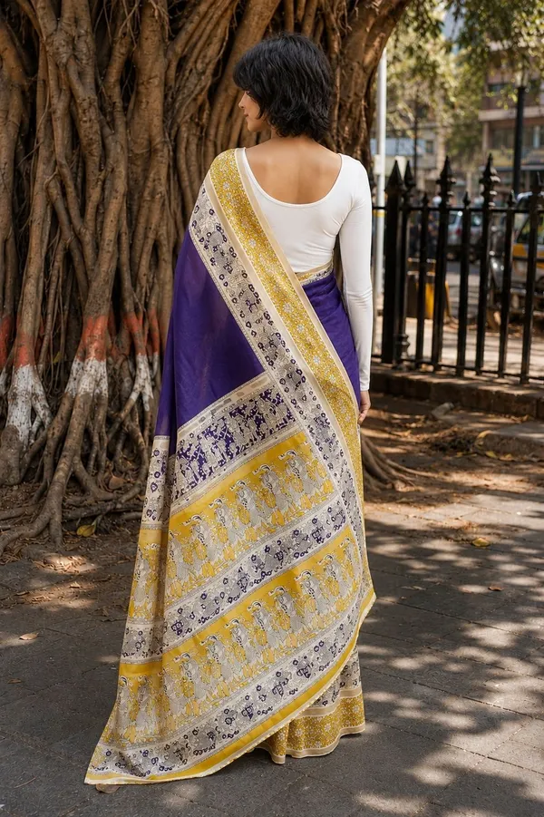 Leelavati_Printed_Floral_Print_Geometric_Print_Blocked_Printed_Daily_Wear_Pure_Cotton_Saree_Purple