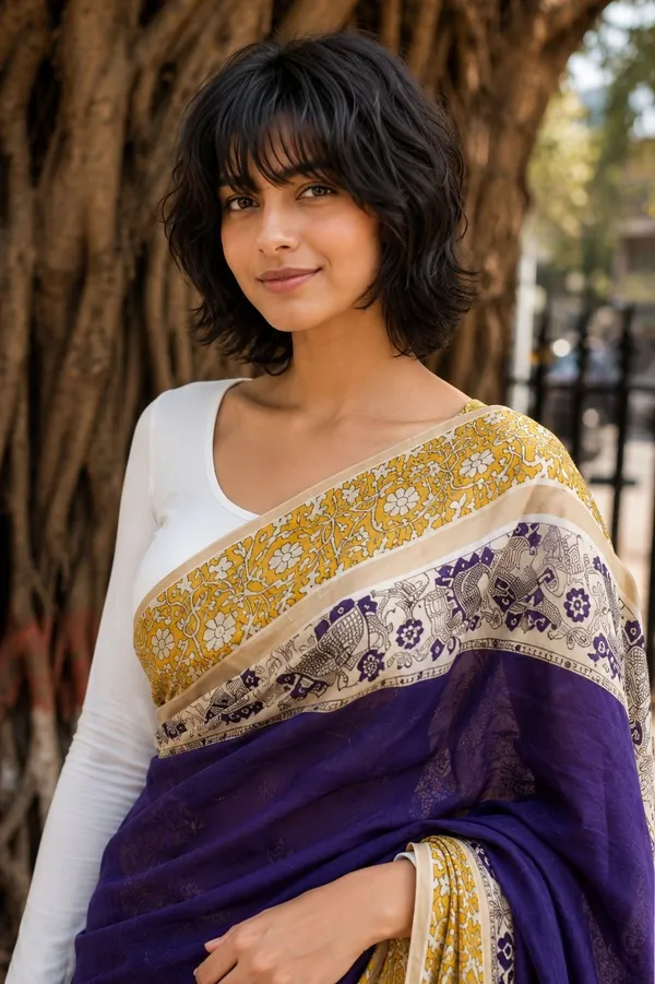 Leelavati_Printed_Floral_Print_Geometric_Print_Blocked_Printed_Daily_Wear_Pure_Cotton_Saree_Purple