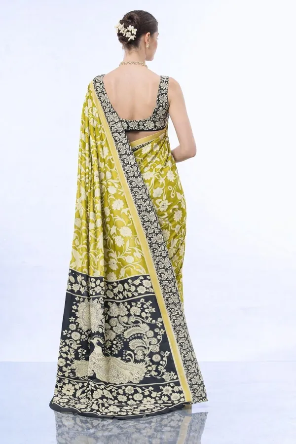 Leelavati_Printed_Floral_Print_Geometric_Print_Blocked_Printed_Daily_Wear_Pure_Cotton_Saree_Green