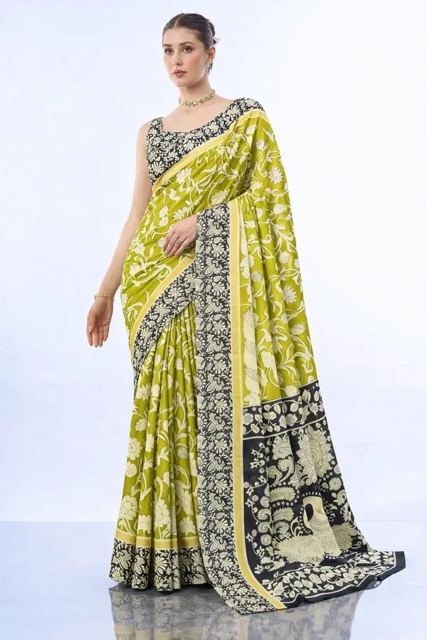 Leelavati_Printed_Floral_Print_Geometric_Print_Blocked_Printed_Daily_Wear_Pure_Cotton_Saree_Green