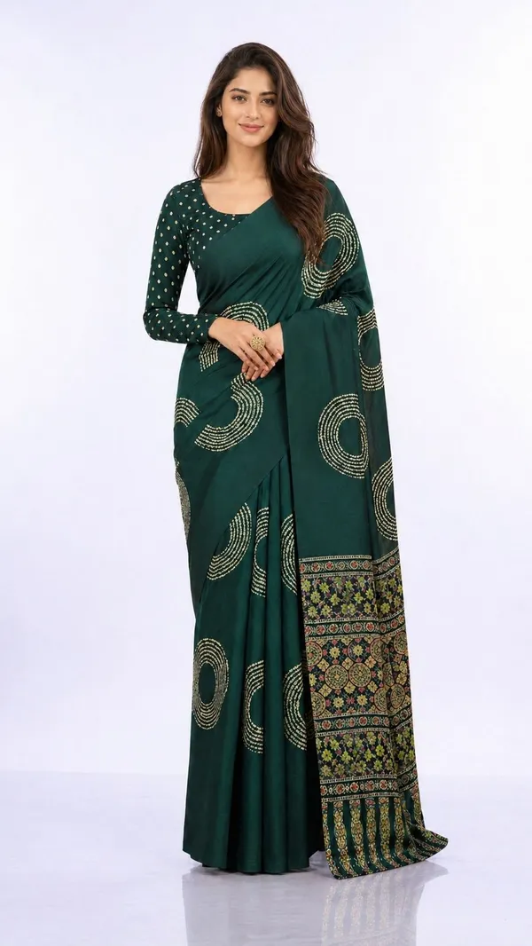Leelavati_Printed_Floral_Print_Geometric_Print_Blocked_Printed_Daily_Wear_Pure_Cotton_Saree_Green