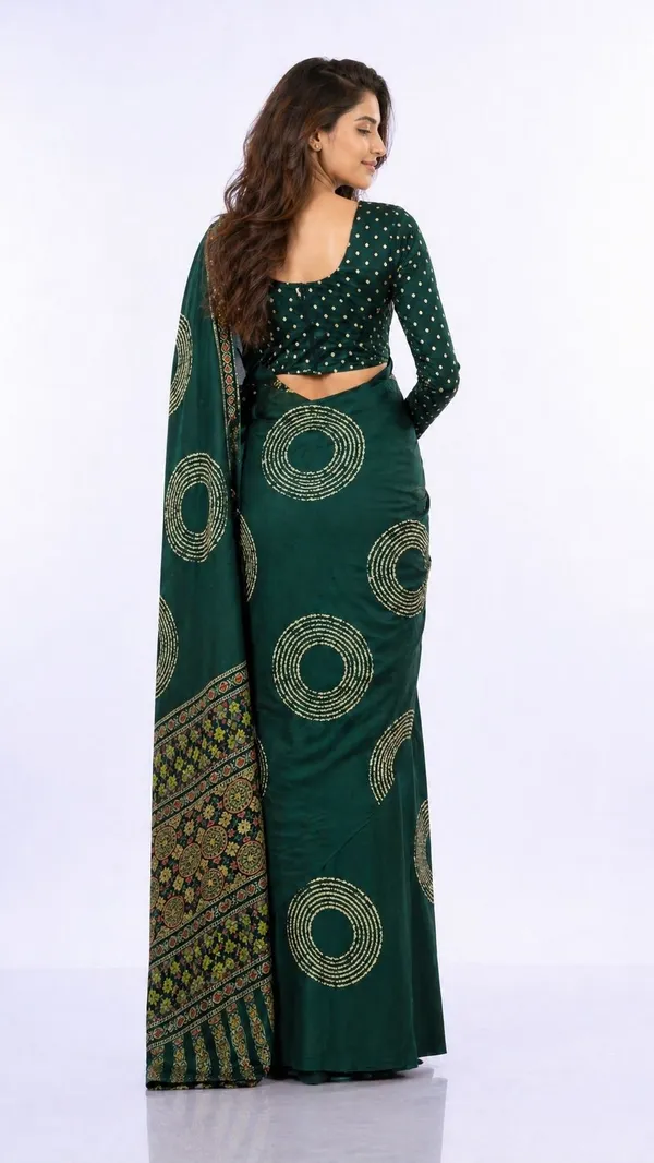 Leelavati_Printed_Floral_Print_Geometric_Print_Blocked_Printed_Daily_Wear_Pure_Cotton_Saree_Green