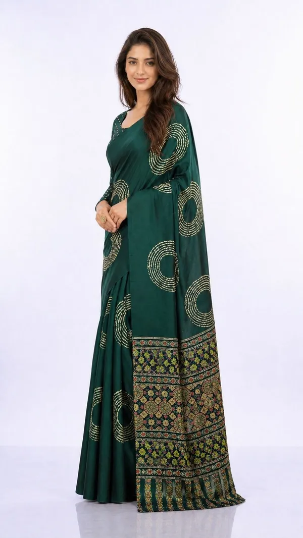 Leelavati_Printed_Floral_Print_Geometric_Print_Blocked_Printed_Daily_Wear_Pure_Cotton_Saree_Green