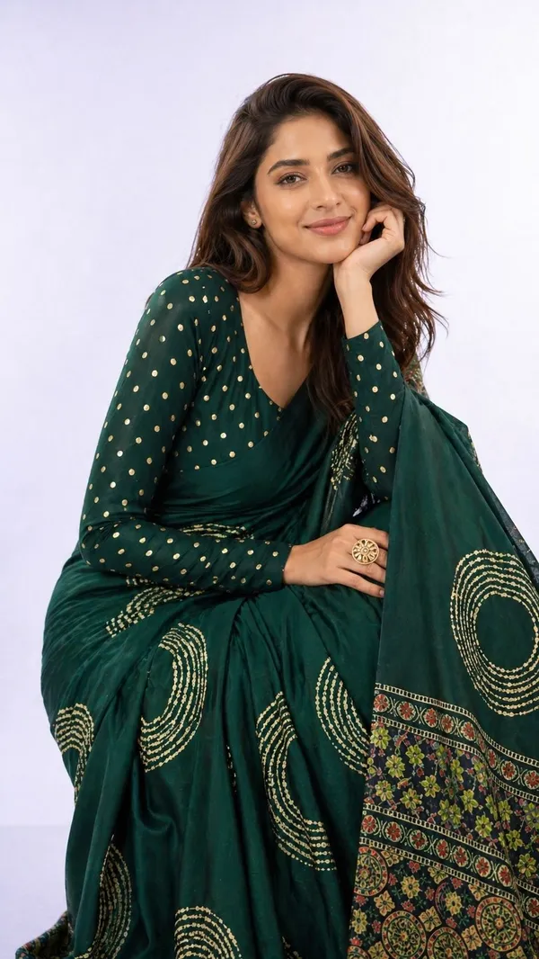 Leelavati_Printed_Floral_Print_Geometric_Print_Blocked_Printed_Daily_Wear_Pure_Cotton_Saree_Green