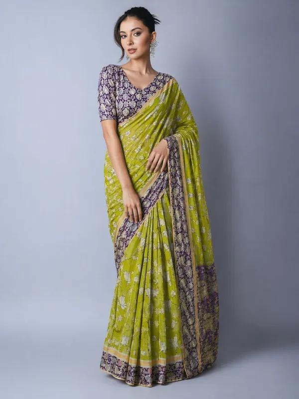 Leelavati_Printed_Floral_Print_Geometric_Print_Blocked_Printed_Daily_Wear_Pure_Cotton_Saree_Green