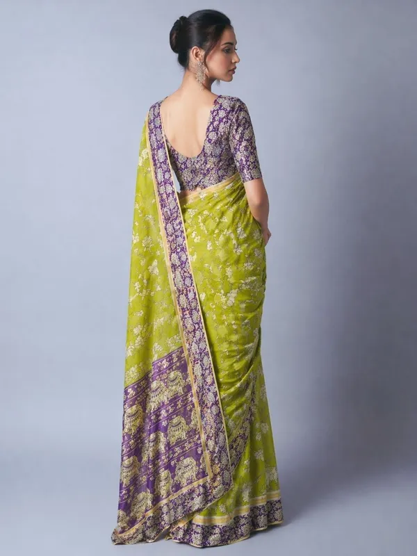 Leelavati_Printed_Floral_Print_Geometric_Print_Blocked_Printed_Daily_Wear_Pure_Cotton_Saree_Green