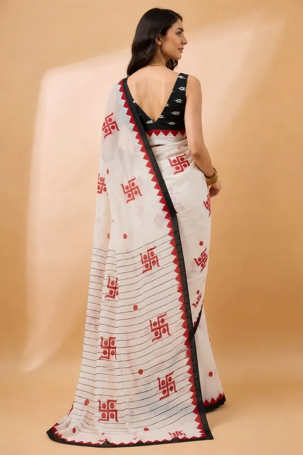 Leelavati_Printed_Floral_Print_Geometric_Print_Blocked_Printed_Daily_Wear_Pure_Cotton_Saree_White_And_Black